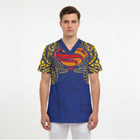 Super Samoan Traditional Tribal Art Tattoos Scrub Top Blue Color - Polynesian Pride