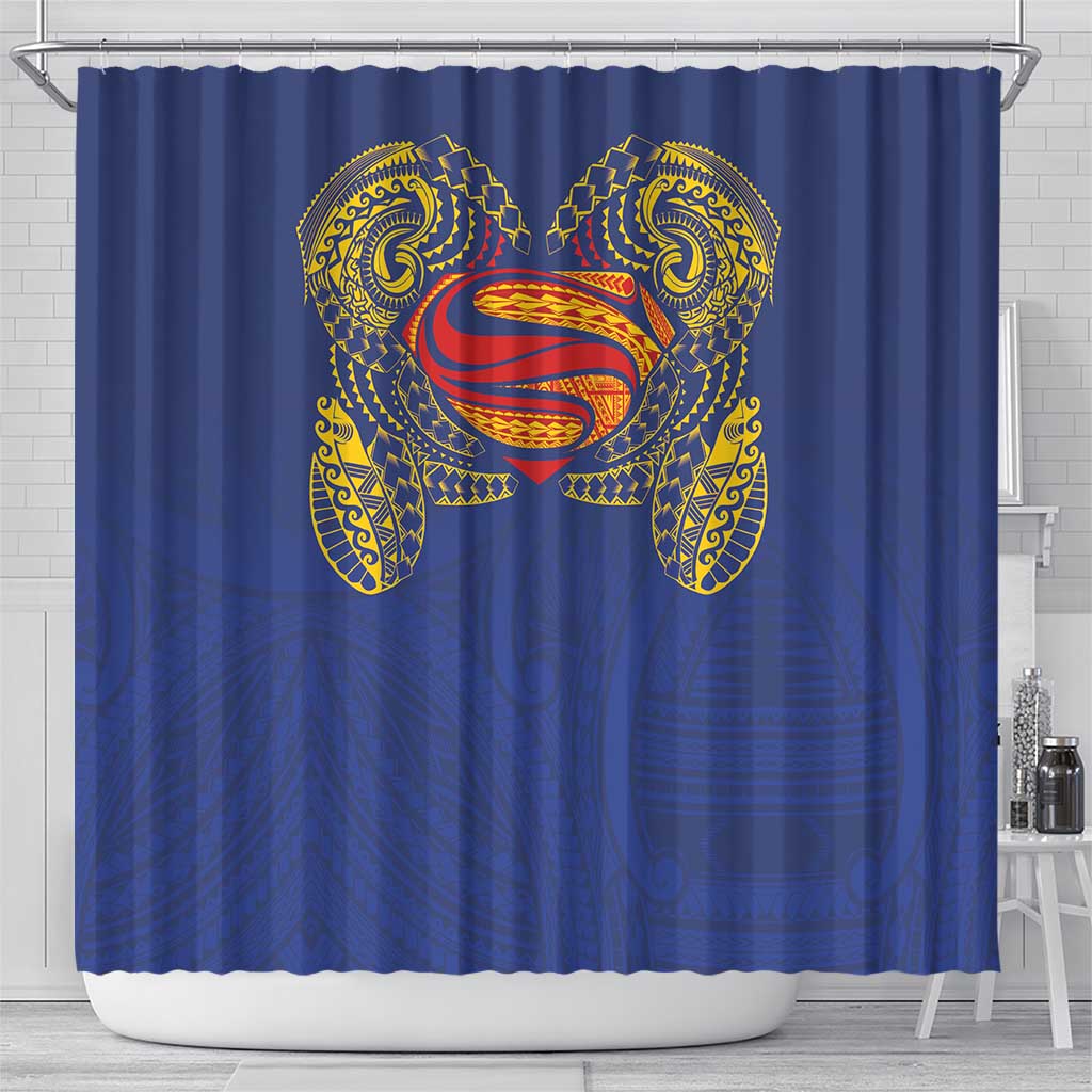 Super Samoan Traditional Tribal Art Tattoos Shower Curtain Blue Color LT03 - Polynesian Pride