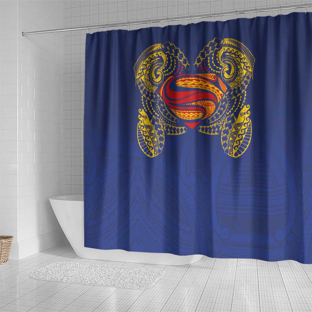 Super Samoan Traditional Tribal Art Tattoos Shower Curtain Blue Color LT03 - Polynesian Pride