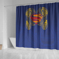 Super Samoan Traditional Tribal Art Tattoos Shower Curtain Blue Color LT03 - Polynesian Pride