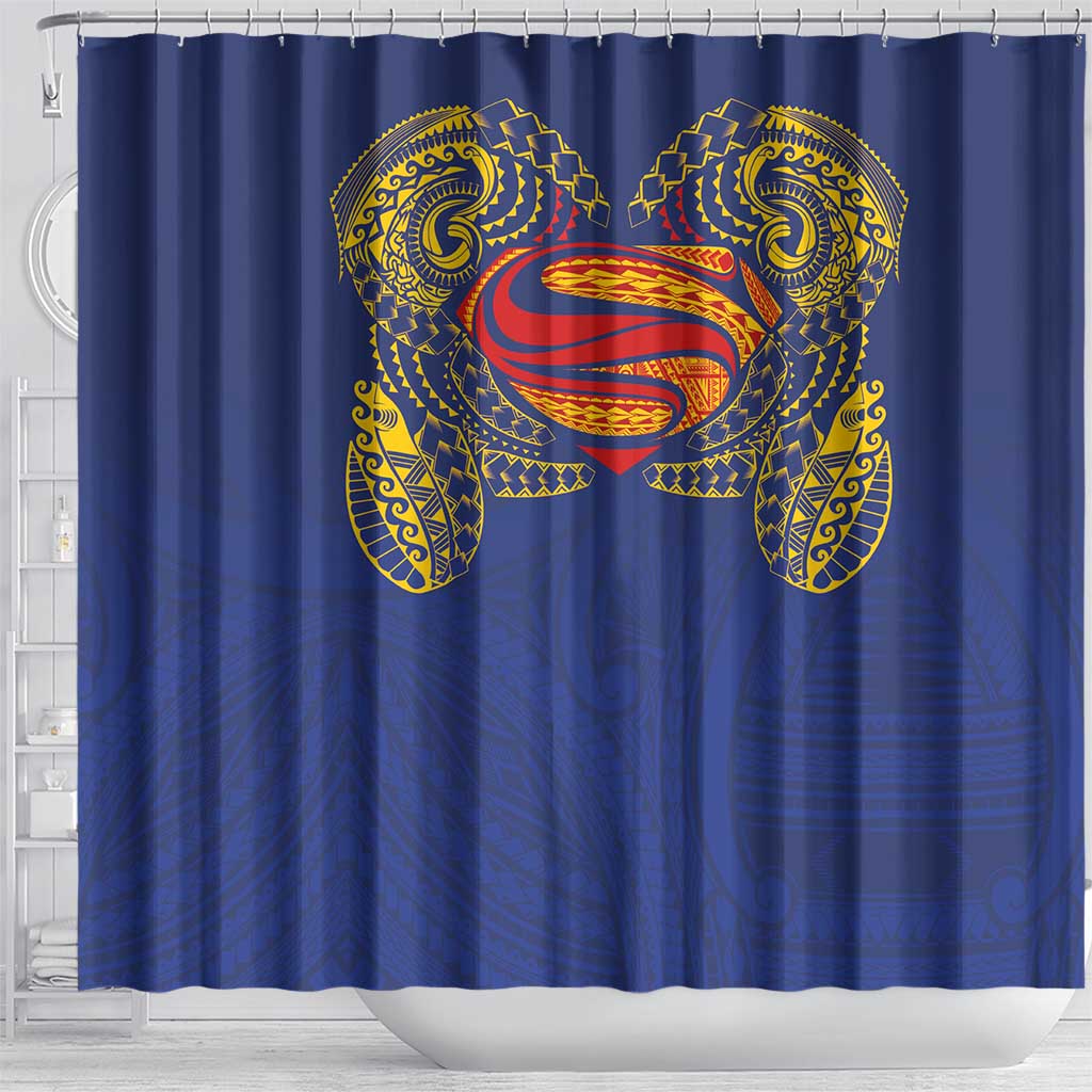 Super Samoan Traditional Tribal Art Tattoos Shower Curtain Blue Color LT03 - Polynesian Pride