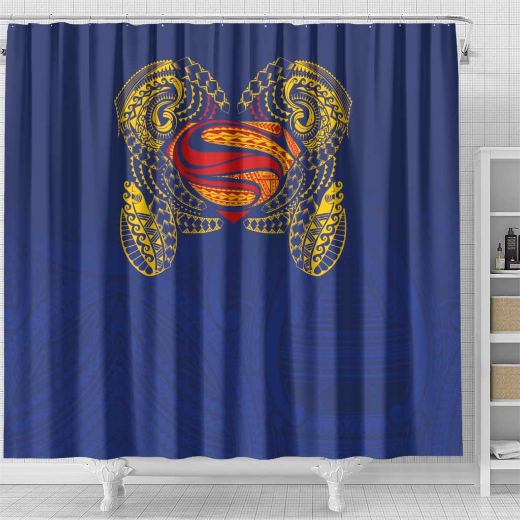 Super Samoan Traditional Tribal Art Tattoos Shower Curtain Blue Color LT03 - Polynesian Pride