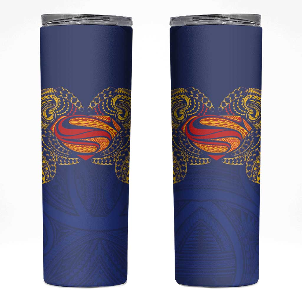Super Samoan Traditional Tribal Art Tattoos Skinny Tumbler Blue Color - Polynesian Pride