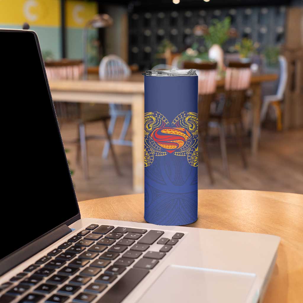 Super Samoan Traditional Tribal Art Tattoos Skinny Tumbler Blue Color - Polynesian Pride