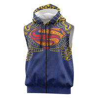 Super Samoan Traditional Tribal Art Tattoos Sleeveless Zip Hoodie Blue Color - Polynesian Pride