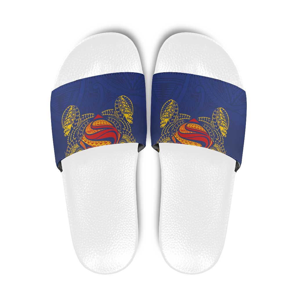 Super Samoan Traditional Tribal Art Tattoos Slide Sandals Blue Color - Polynesian Pride