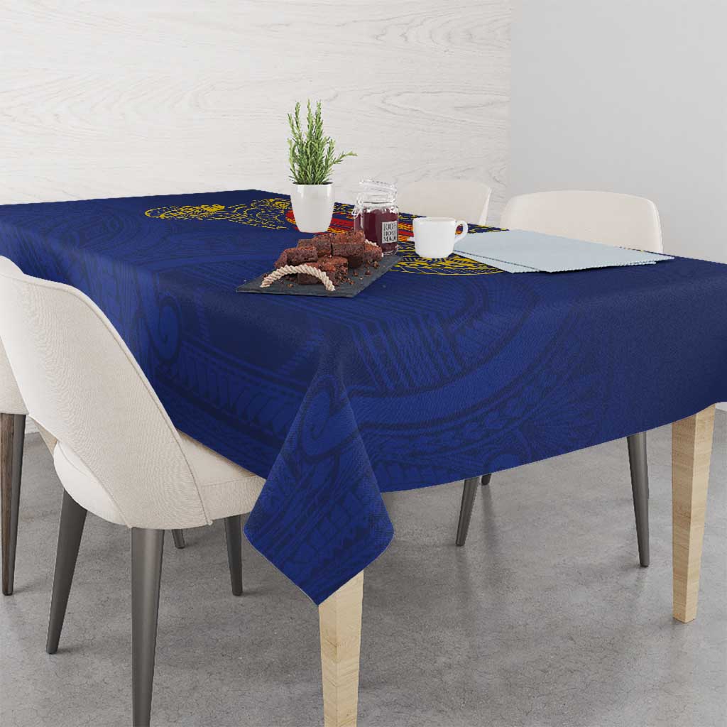 Super Samoan Traditional Tribal Art Tattoos Tablecloth Blue Color - Polynesian Pride