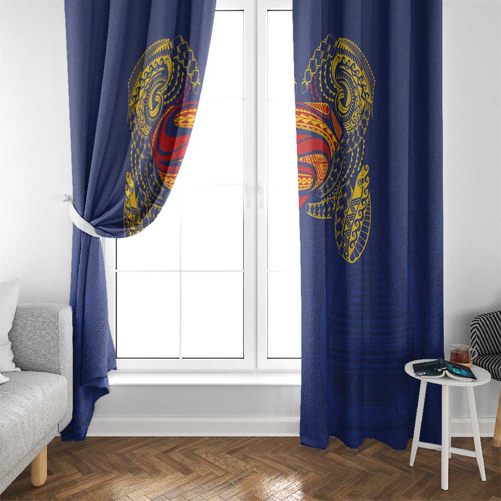 Super Samoan Traditional Tribal Art Tattoos Window Curtain Blue Color - Polynesian Pride