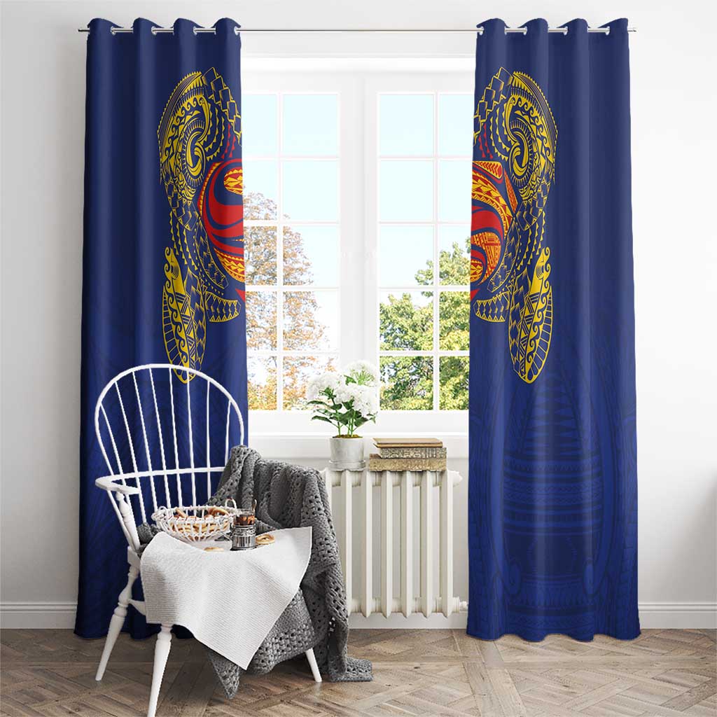 Super Samoan Traditional Tribal Art Tattoos Window Curtain Blue Color - Polynesian Pride