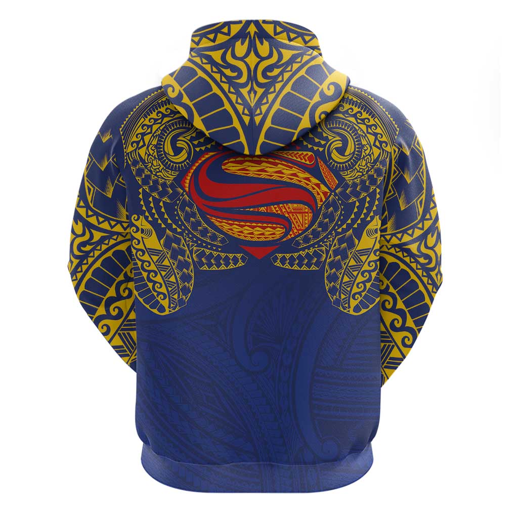 Super Samoan Traditional Tribal Art Tattoos Zip Hoodie Blue Color - Polynesian Pride