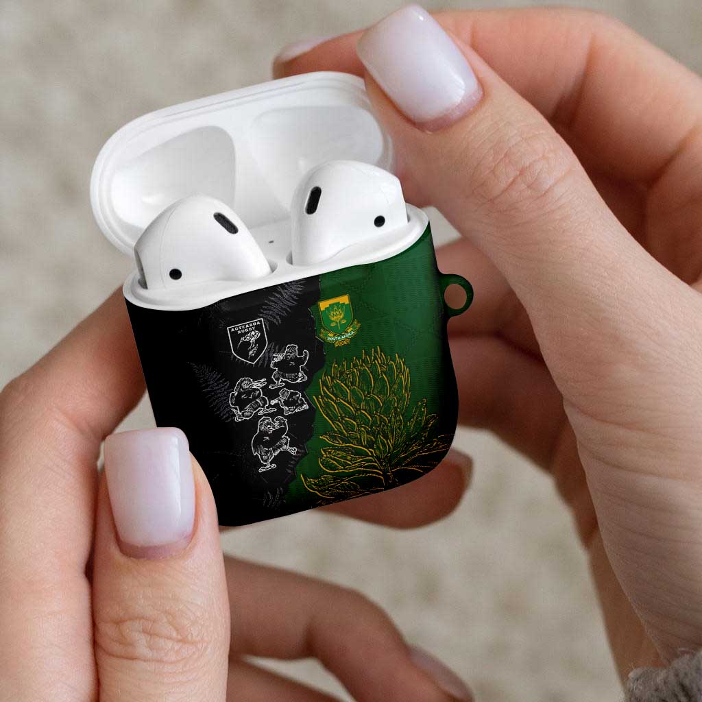 Aotearoa South Africa Rugby Freedom Cup AirPods Case Kiwi Warriors Haka with King Protea Symbol - Polynesian Pride