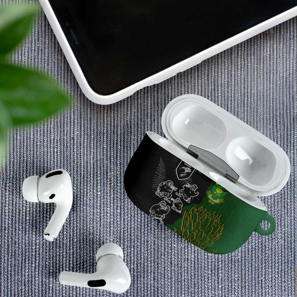 Aotearoa South Africa Rugby Freedom Cup AirPods Case Kiwi Warriors Haka with King Protea Symbol - Polynesian Pride