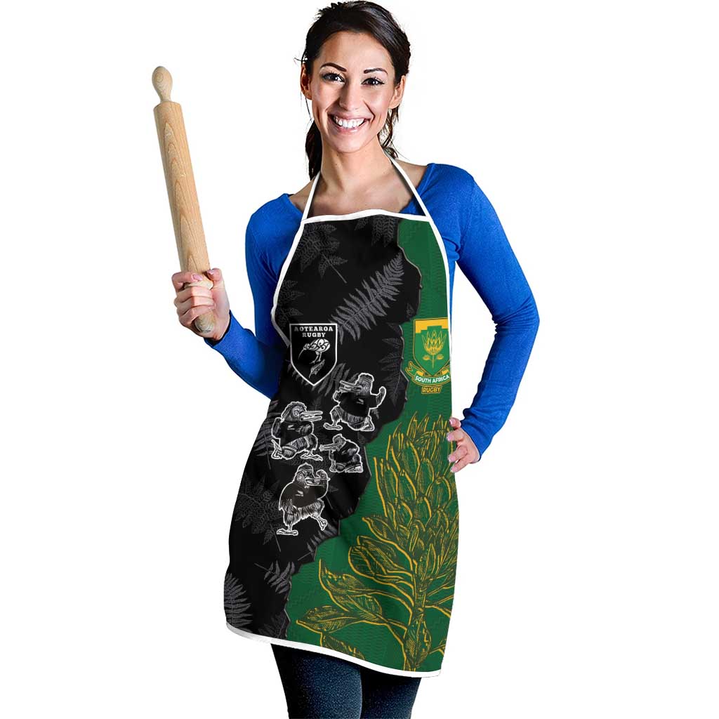 Aotearoa South Africa Rugby Freedom Cup Apron Kiwi Warriors Haka with King Protea Symbol - Polynesian Pride