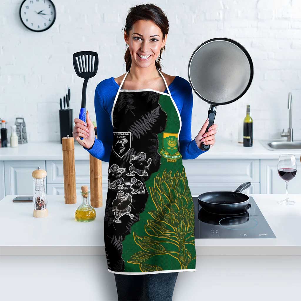 Aotearoa South Africa Rugby Freedom Cup Apron Kiwi Warriors Haka with King Protea Symbol - Polynesian Pride