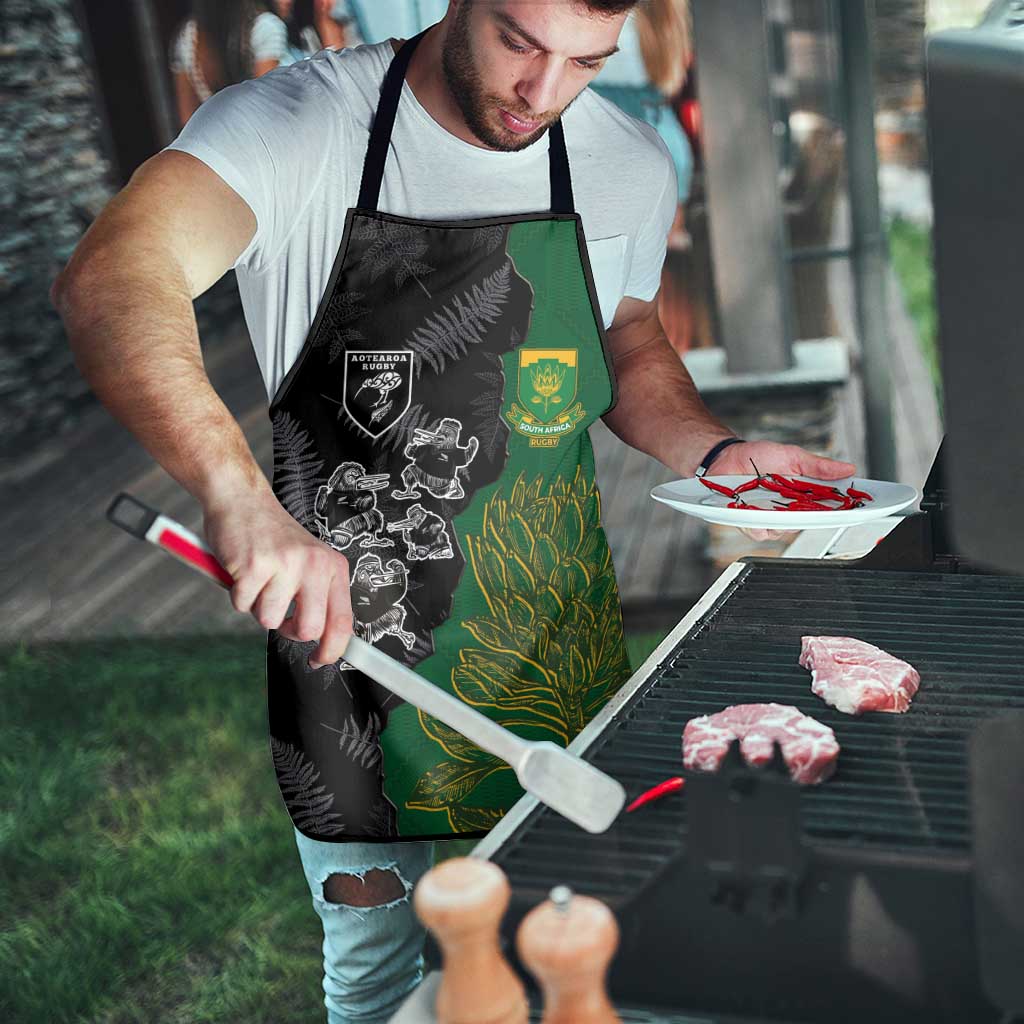 Aotearoa South Africa Rugby Freedom Cup Apron Kiwi Warriors Haka with King Protea Symbol - Polynesian Pride