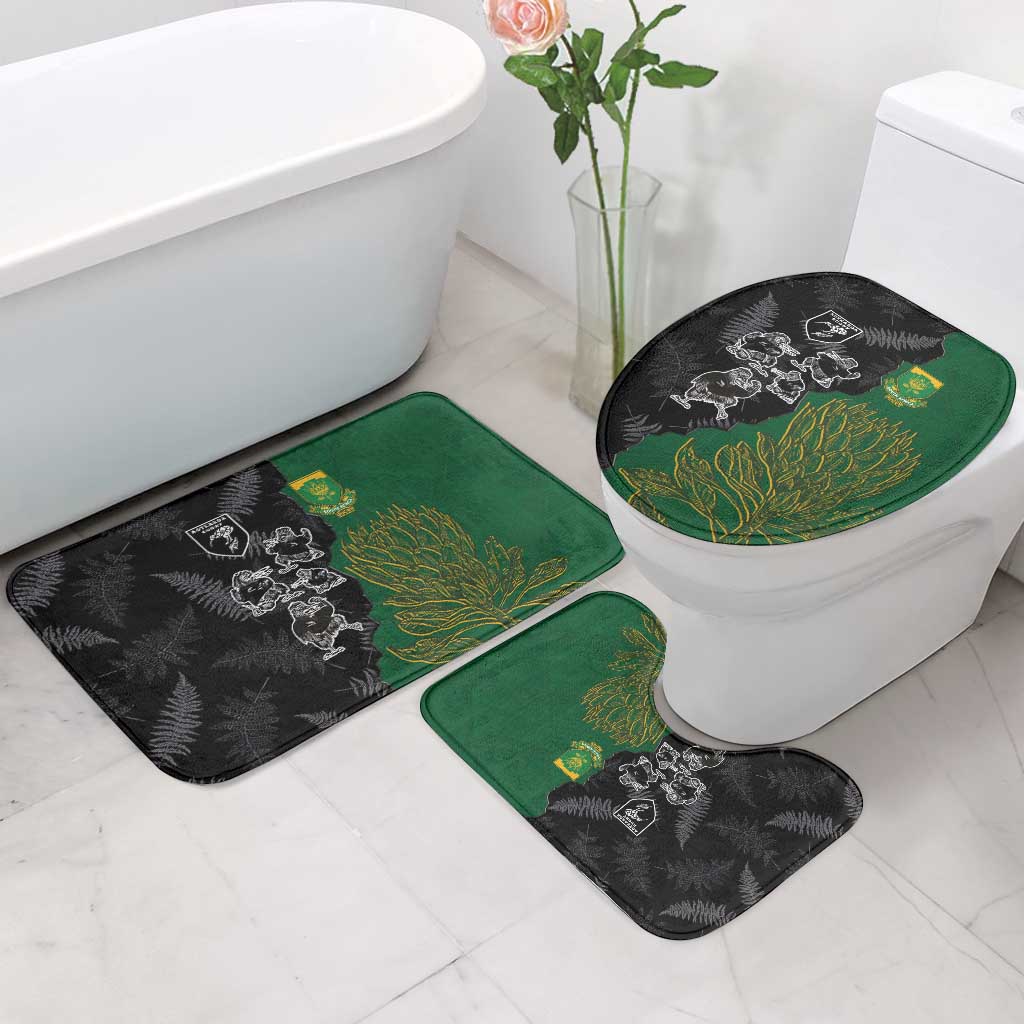 Aotearoa South Africa Rugby Freedom Cup Bathroom Set Kiwi Warriors Haka with King Protea Symbol - Polynesian Pride