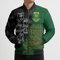 Custom Aotearoa South Africa Rugby Freedom Cup Bomber Puffer Jacket Kiwi Warriors Haka with King Protea Symbol - Polynesian Pride