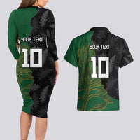 Custom Aotearoa South Africa Rugby Freedom Cup Couples Matching Long Sleeve Bodycon Dress and Hawaiian Shirt Kiwi Warriors Haka with King Protea Symbol LT03 - Polynesian Pride
