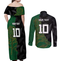Custom Aotearoa South Africa Rugby Freedom Cup Couples Matching Off Shoulder Maxi Dress and Long Sleeve Button Shirt Kiwi Warriors Haka with King Protea Symbol LT03 - Polynesian Pride