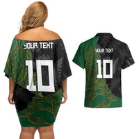 Custom Aotearoa South Africa Rugby Freedom Cup Couples Matching Off Shoulder Short Dress and Hawaiian Shirt Kiwi Warriors Haka with King Protea Symbol LT03 - Polynesian Pride