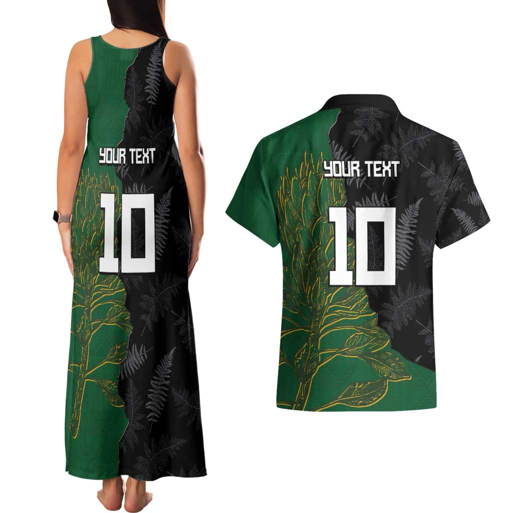 Custom Aotearoa South Africa Rugby Freedom Cup Couples Matching Tank Maxi Dress and Hawaiian Shirt Kiwi Warriors Haka with King Protea Symbol LT03 - Polynesian Pride