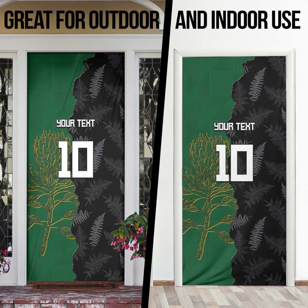 Custom Aotearoa South Africa Rugby Freedom Cup Door Cover Kiwi Warriors Haka with King Protea Symbol - Polynesian Pride