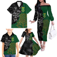 Custom Aotearoa South Africa Rugby Freedom Cup Family Matching Off The Shoulder Long Sleeve Dress and Hawaiian Shirt Kiwi Warriors Haka with King Protea Symbol LT03 - Polynesian Pride