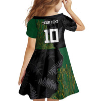 Custom Aotearoa South Africa Rugby Freedom Cup Family Matching Off Shoulder Short Dress and Hawaiian Shirt Kiwi Warriors Haka with King Protea Symbol LT03 - Polynesian Pride