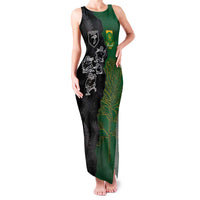 Custom Aotearoa South Africa Rugby Freedom Cup Family Matching Tank Maxi Dress and Hawaiian Shirt Kiwi Warriors Haka with King Protea Symbol LT03 Mom's Dress Green - Polynesian Pride