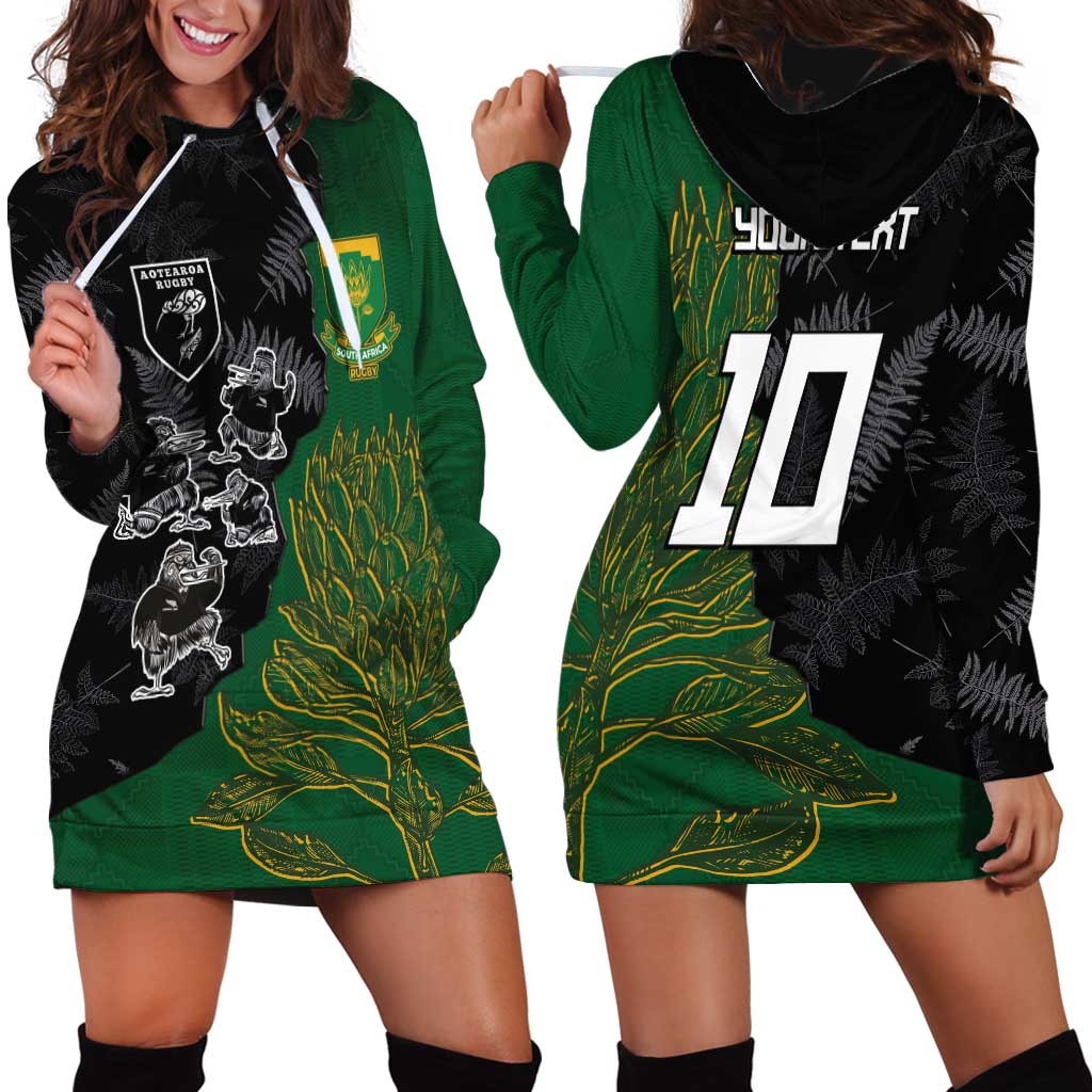 Custom Aotearoa South Africa Rugby Freedom Cup Hoodie Dress Kiwi Warriors Haka with King Protea Symbol LT03 - Polynesian Pride