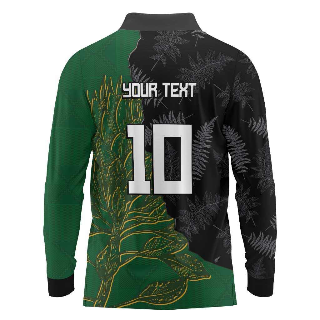 Custom Aotearoa South Africa Rugby Freedom Cup Long Sleeve Polo Shirt Kiwi Warriors Haka with King Protea Symbol - Polynesian Pride