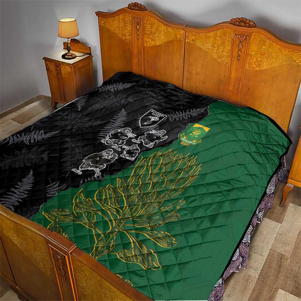 Aotearoa South Africa Rugby Freedom Cup Quilt Kiwi Warriors Haka with King Protea Symbol - Polynesian Pride