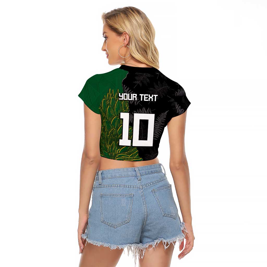Custom Aotearoa South Africa Rugby Freedom Cup Raglan Cropped T Shirt Kiwi Warriors Haka with King Protea Symbol - Polynesian Pride