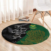 Aotearoa South Africa Rugby Freedom Cup Round Carpet Kiwi Warriors Haka with King Protea Symbol - Polynesian Pride