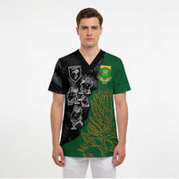 Custom Aotearoa South Africa Rugby Freedom Cup Scrub Top Kiwi Warriors Haka with King Protea Symbol - Polynesian Pride