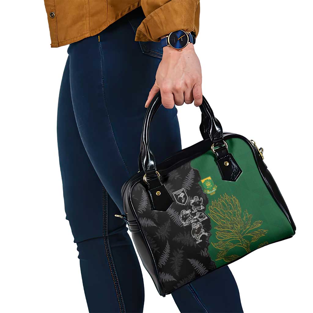 Aotearoa South Africa Rugby Freedom Cup Shoulder Handbag Kiwi Warriors Haka with King Protea Symbol - Polynesian Pride