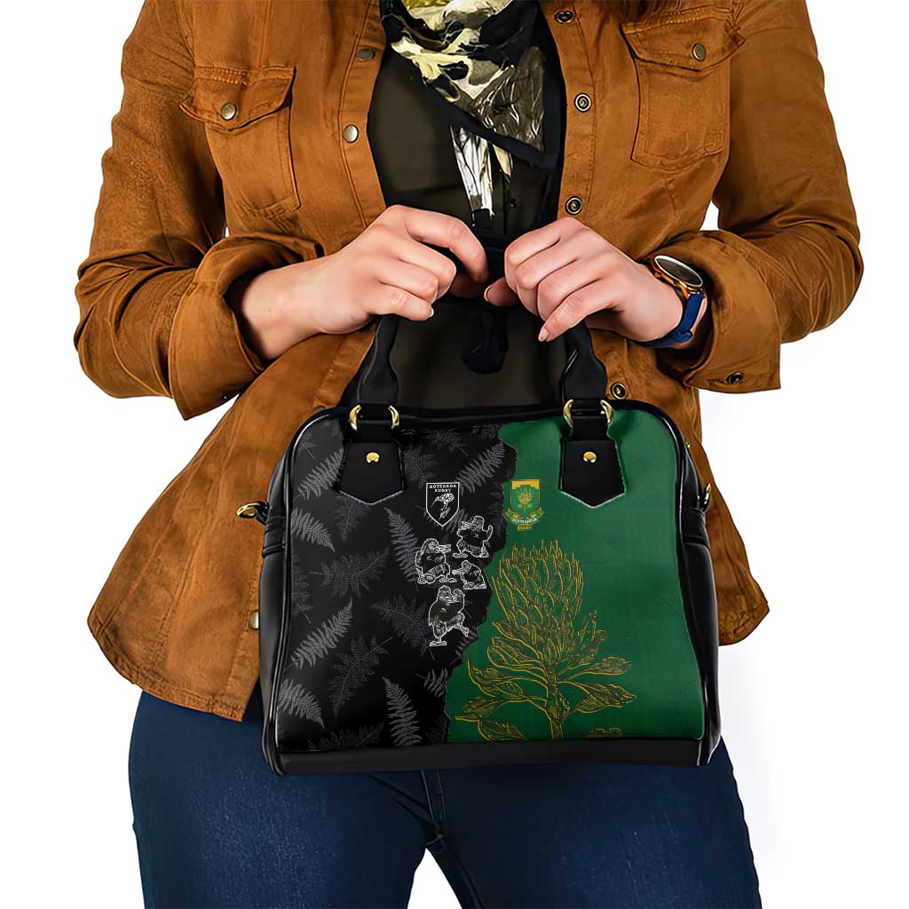 Aotearoa South Africa Rugby Freedom Cup Shoulder Handbag Kiwi Warriors Haka with King Protea Symbol - Polynesian Pride