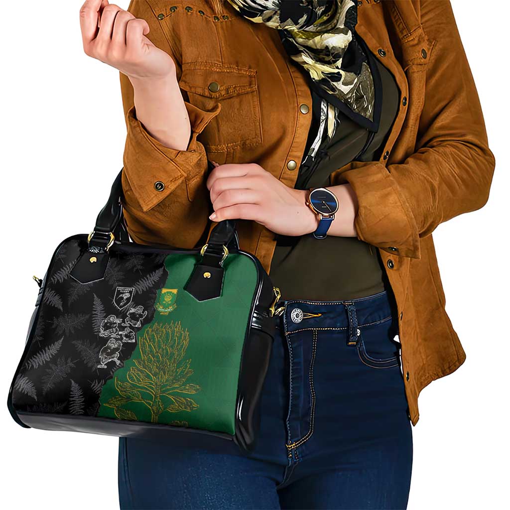 Aotearoa South Africa Rugby Freedom Cup Shoulder Handbag Kiwi Warriors Haka with King Protea Symbol - Polynesian Pride
