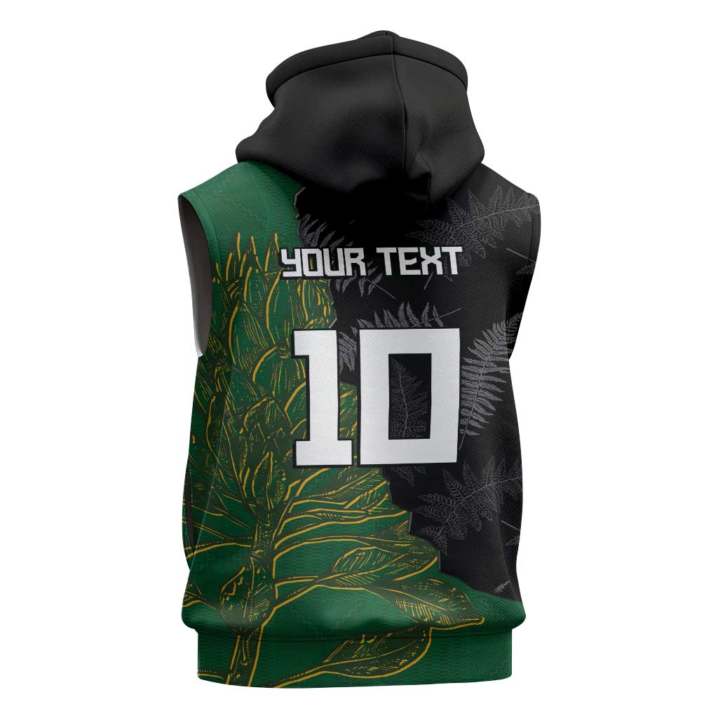 Custom Aotearoa South Africa Rugby Freedom Cup Sleeveless Zip Hoodie Kiwi Warriors Haka with King Protea Symbol - Polynesian Pride