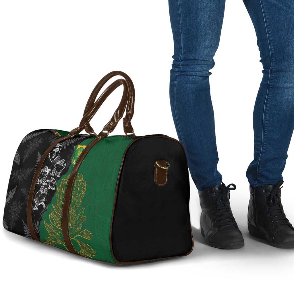 Aotearoa South Africa Rugby Freedom Cup Travel Bag Kiwi Warriors Haka with King Protea Symbol - Polynesian Pride