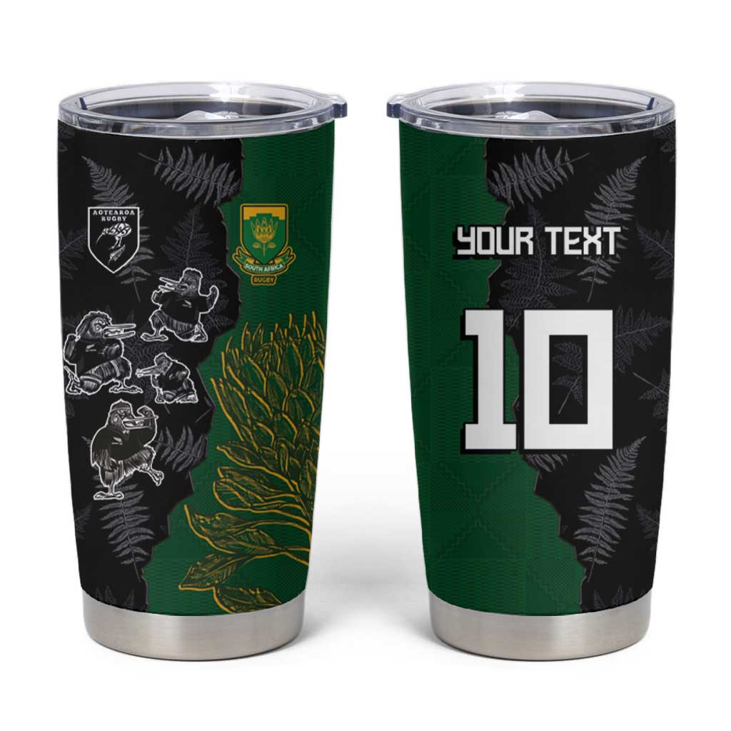 Custom Aotearoa South Africa Rugby Freedom Cup Tumbler Cup Kiwi Warriors Haka with King Protea Symbol - Polynesian Pride