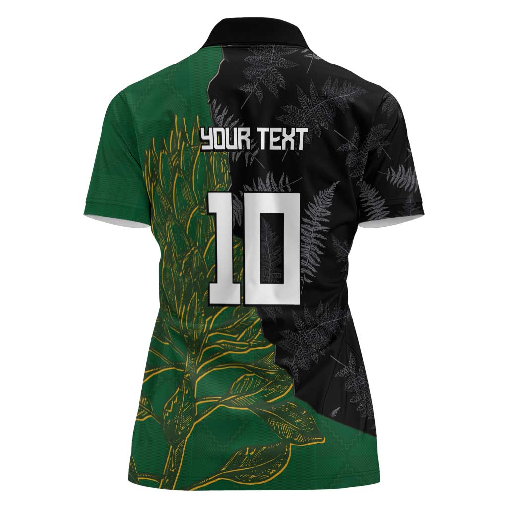 Custom Aotearoa South Africa Rugby Freedom Cup Women Polo Shirt Kiwi Warriors Haka with King Protea Symbol LT03 - Polynesian Pride