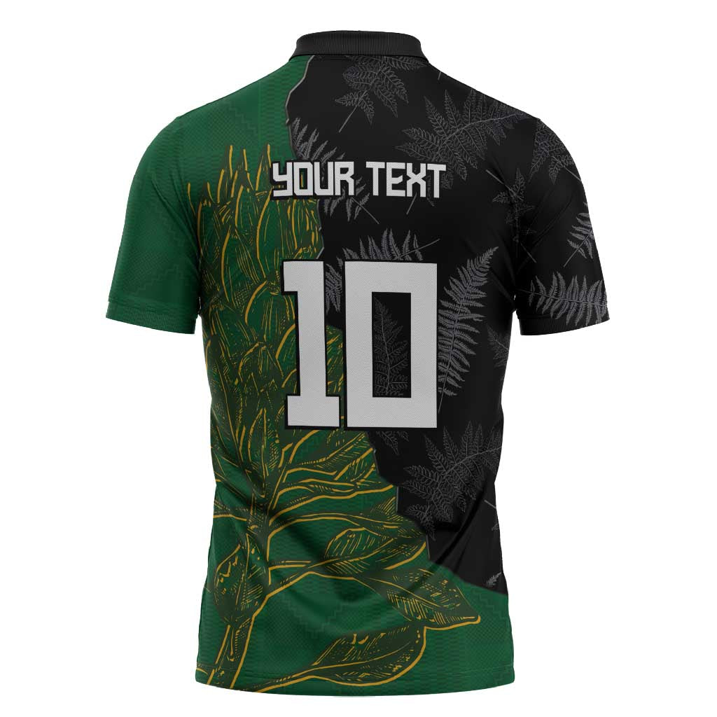 Custom Aotearoa South Africa Rugby Freedom Cup Zipper Polo Shirt Kiwi Warriors Haka with King Protea Symbol - Polynesian Pride