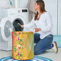 Hawaiian Tropical Fruits and Plants Laundry Basket Kakau Pattern Summer Vibe