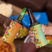 Hawaiian Tropical Fruits and Plants 4 in 1 Can Cooler Tumbler Kakau Pattern Summer Vibe