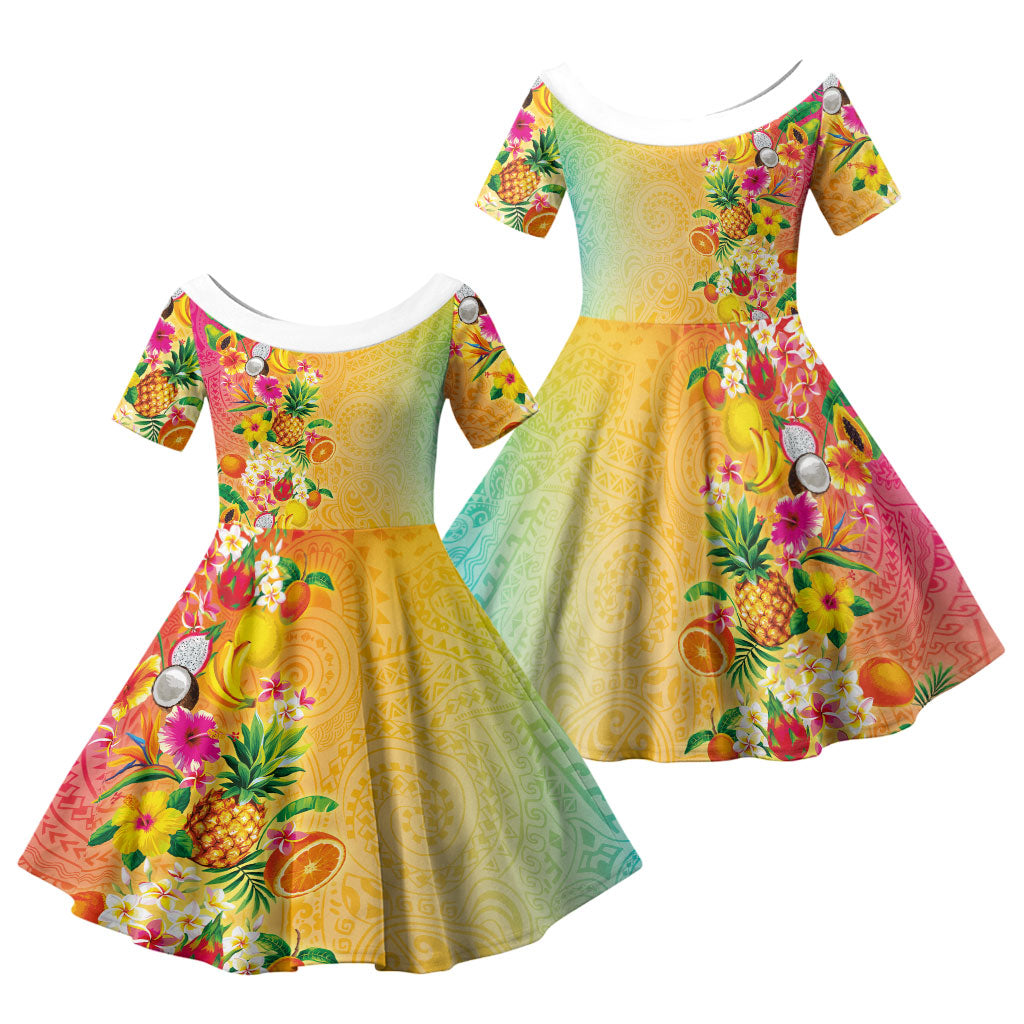 Hawaiian Tropical Fruits and Plants Family Matching Summer Maxi Dress and Hawaiian Shirt Kakau Pattern Summer Vibe