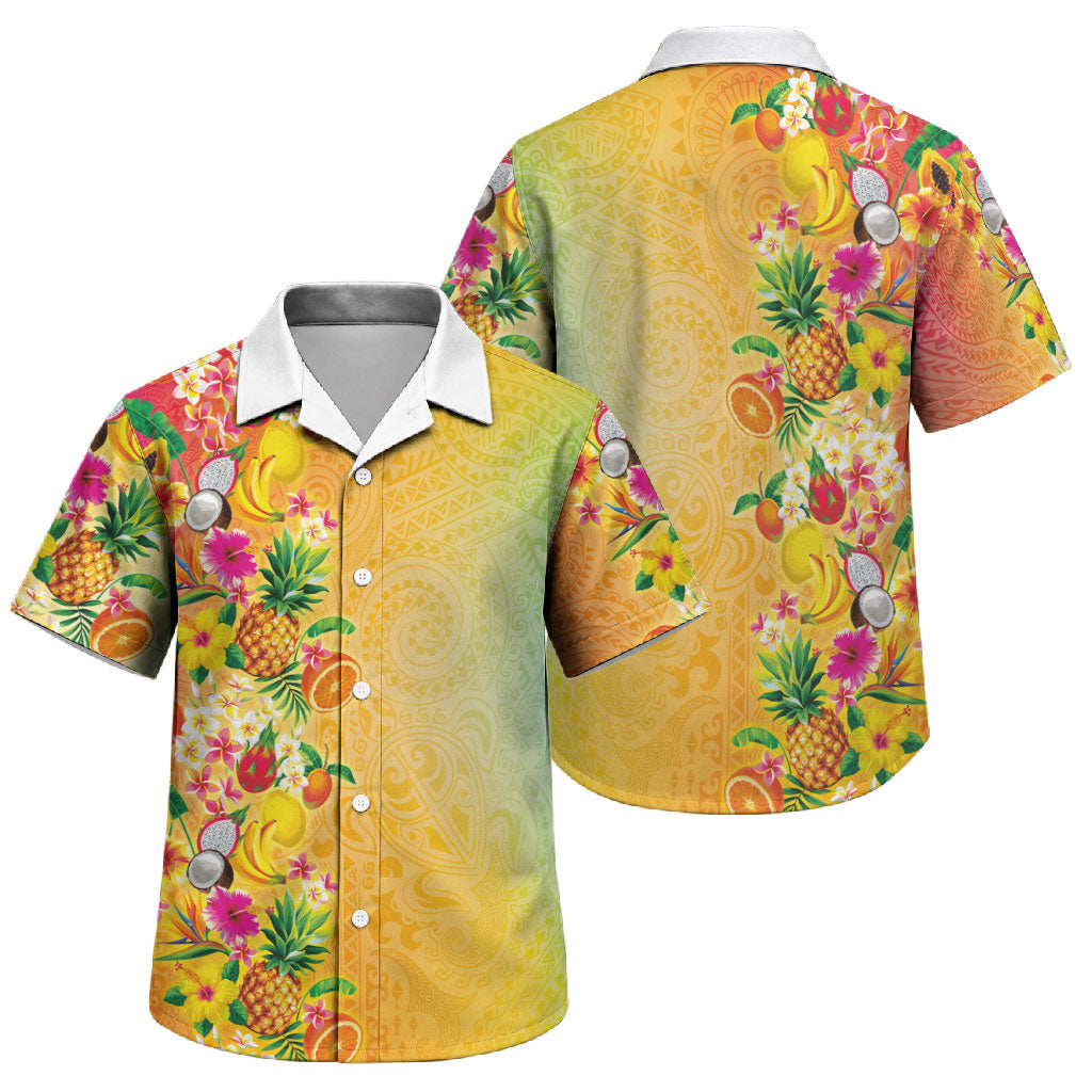 Hawaiian Tropical Fruits and Plants Family Matching Summer Maxi Dress and Hawaiian Shirt Kakau Pattern Summer Vibe