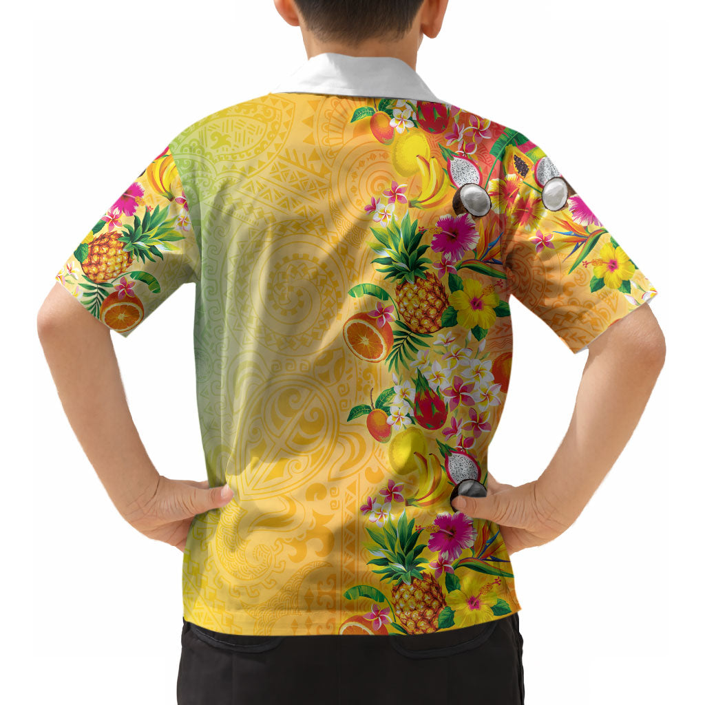 Hawaiian Tropical Fruits and Plants Kid Hawaiian Shirt Kakau Pattern Summer Vibe