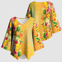 Hawaiian Tropical Fruits and Plants Kimono Sleeve Blouse Kakau Pattern Summer Vibe
