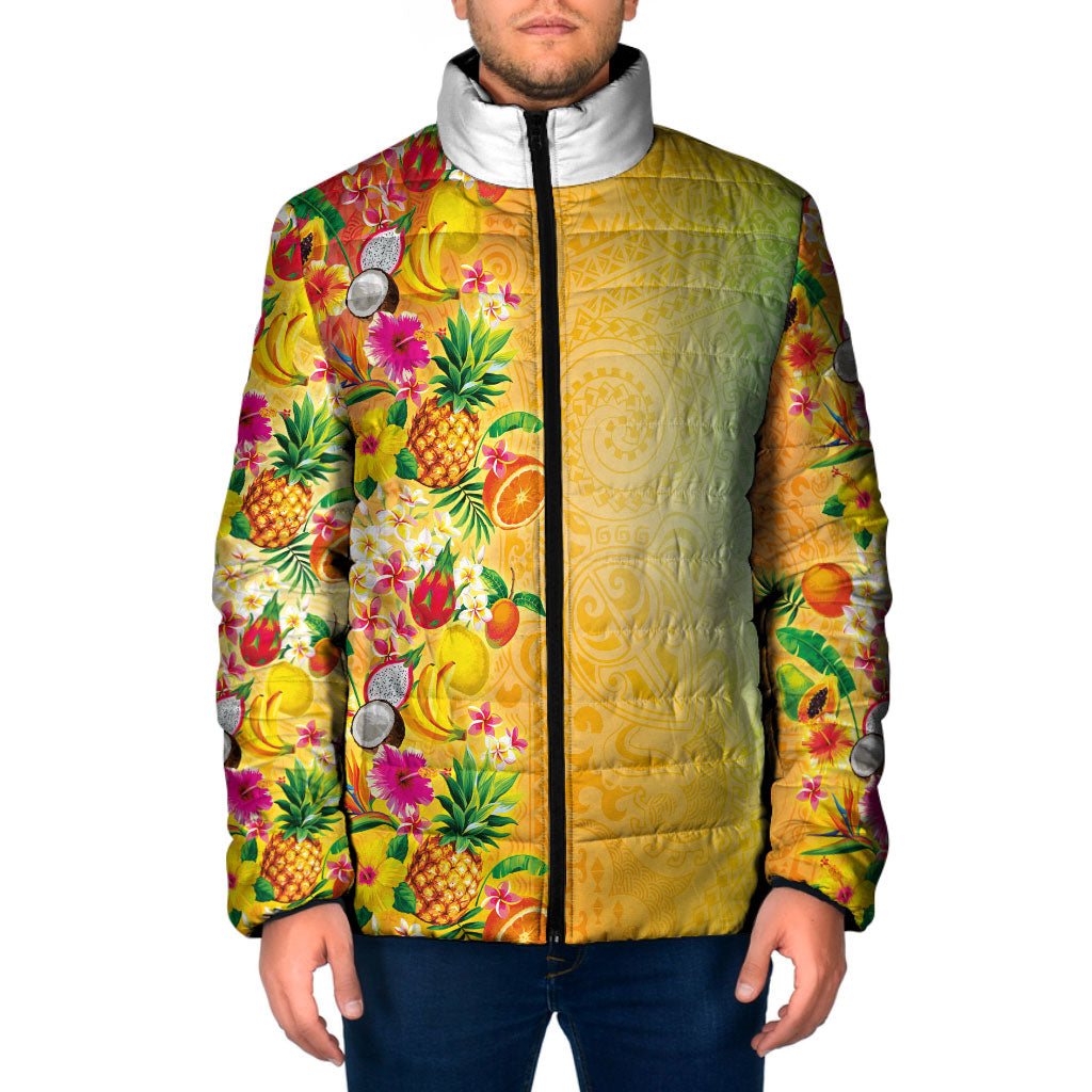 Hawaiian Tropical Fruits and Plants Padded Jacket Kakau Pattern Summer Vibe
